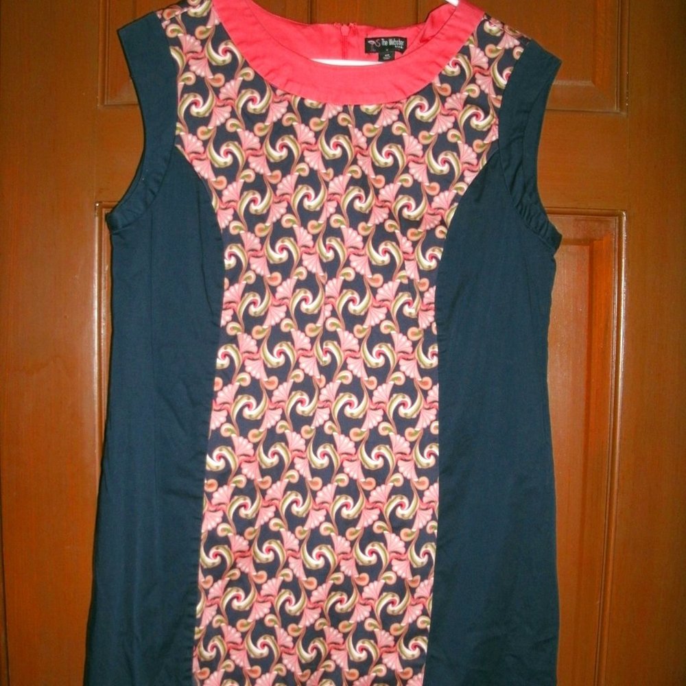 Webster Miami Dress Deco Shift Navy Peach Sleeveless Size 10